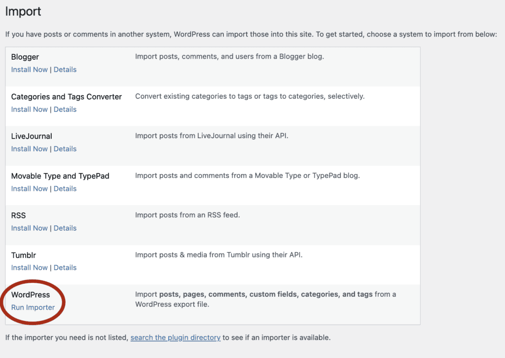 WordPress importer